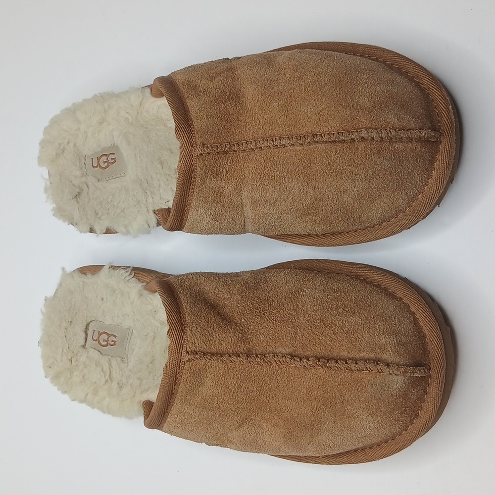 UGG Keegan Slide Slipper Chestnut Suede Shearling Slip On Shoes Kids Size‎ 3 - Picture 2 of 8